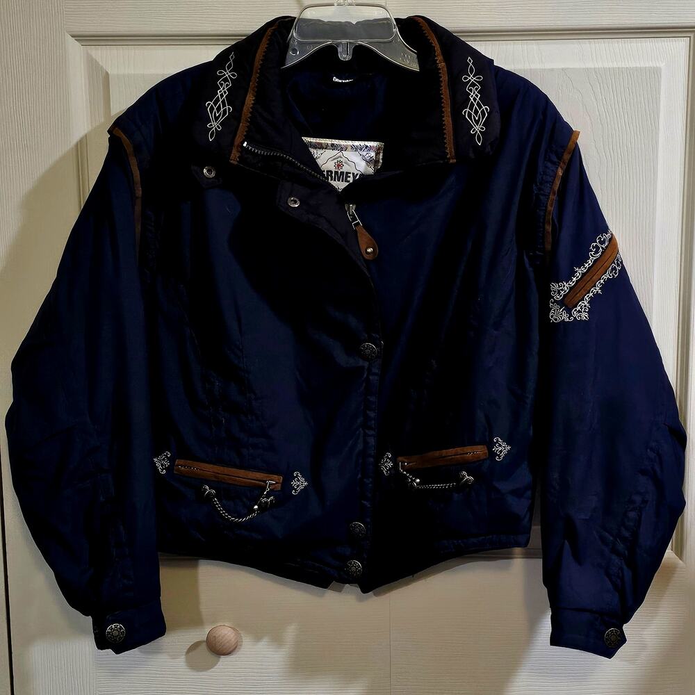 Obermeyer Ski Jacket Women 6 Navy Embroidered Thermolite